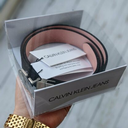 Calvin Klein kahepoolne nahkvöö must+roosa kinkekarbis (100% nahk) - Image 2