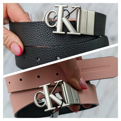 Calvin Klein kahepoolne nahkvöö must+roosa kinkekarbis (100% nahk)