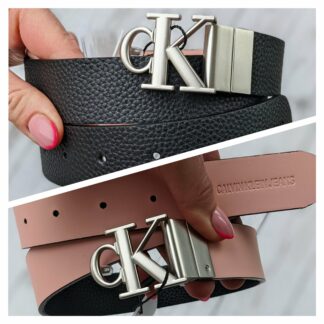 Calvin Klein kahepoolne nahkvöö must+roosa kinkekarbis (100% nahk)