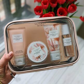 Victoria's Secret Coconut Milk & Rose kinkekomplekt (Kosmeetikakott + Mist + Lotion + Scrub + Wash)