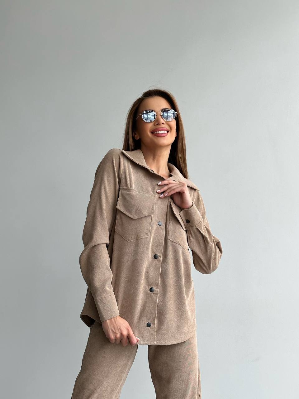 Velvet kostüüm pluus + püksid (beež), M-L - Pilt 5