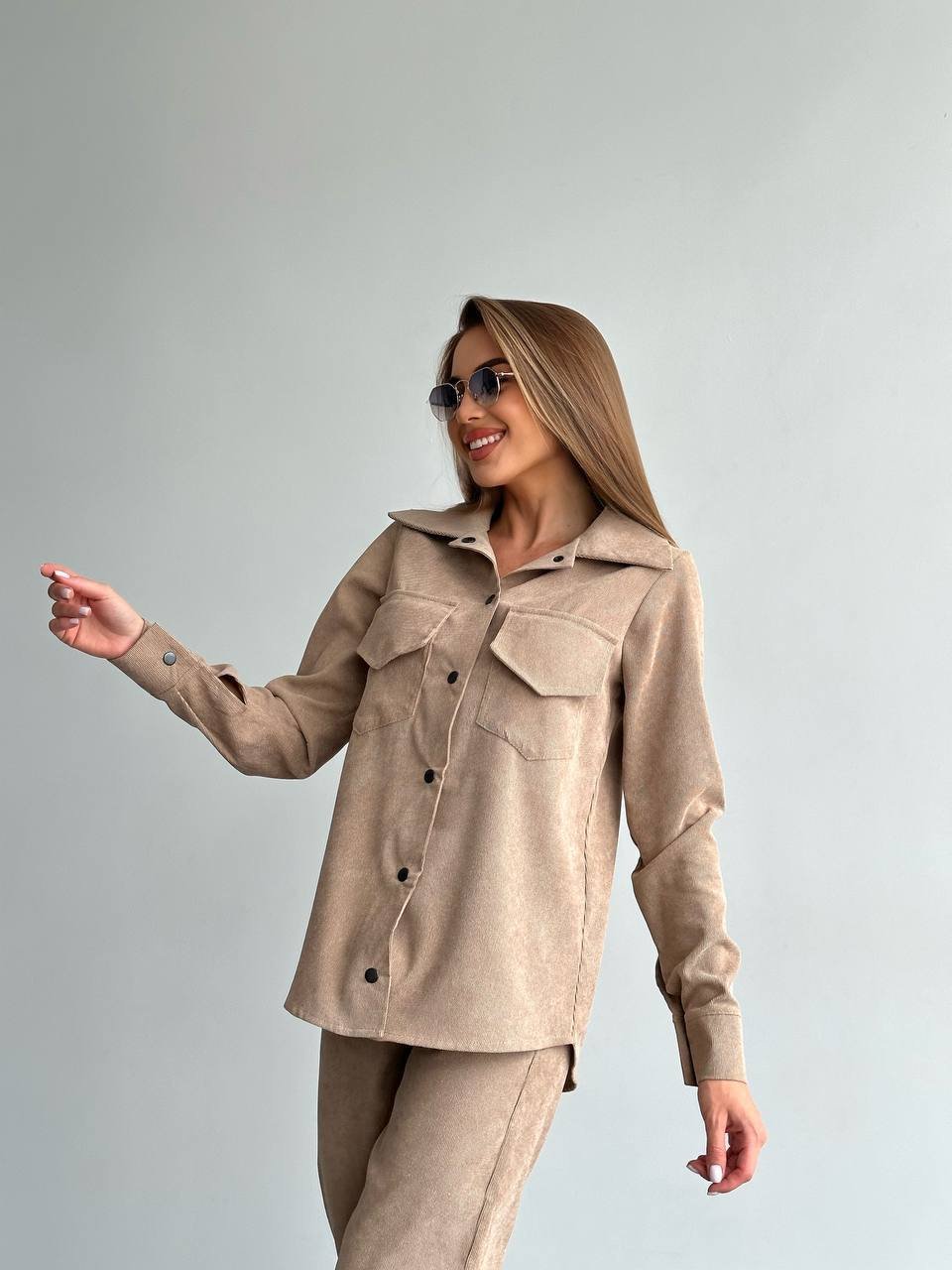 Velvet kostüüm pluus + püksid (beež), M-L - Pilt 10